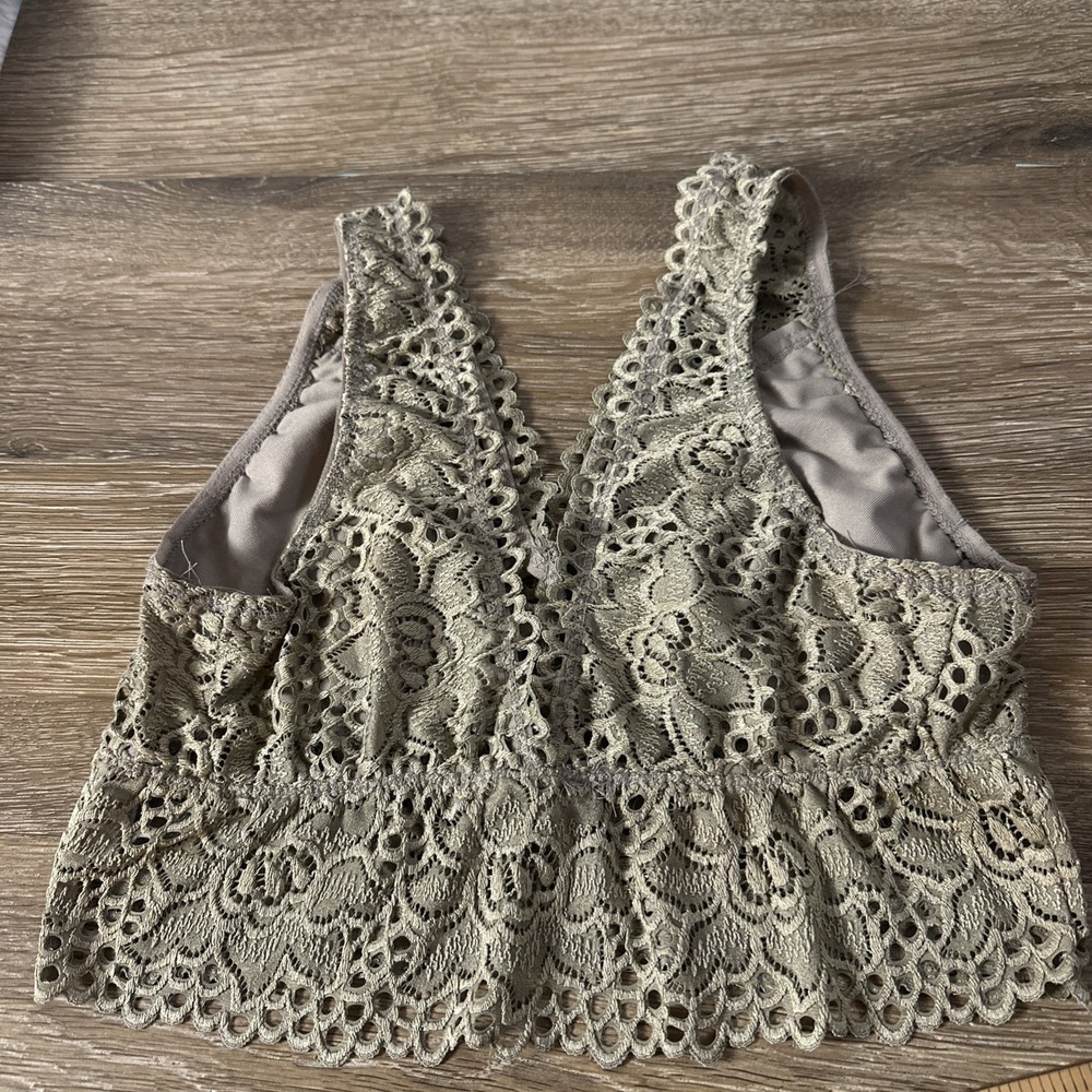 Altar'd State Lace Bralette L Olive Green Boho Festival Crop Top - Picture 3 of 5